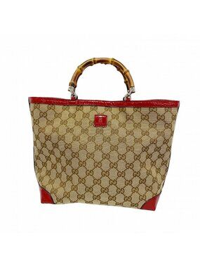 Gucci Handbag GG Canvas Bamboo Beige Red Silver